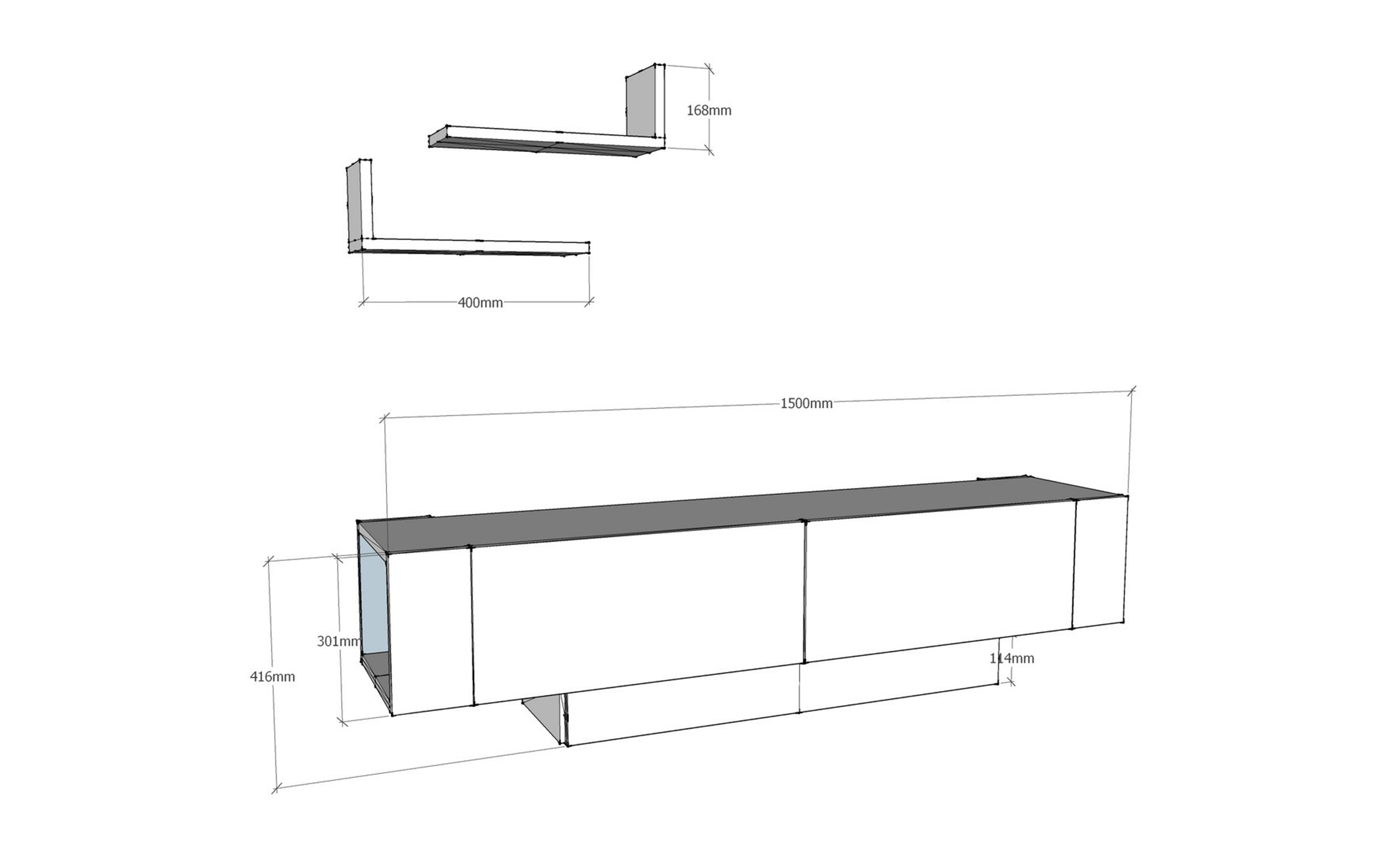 Modul TV + 2 buc. etajera Matera, alb  2